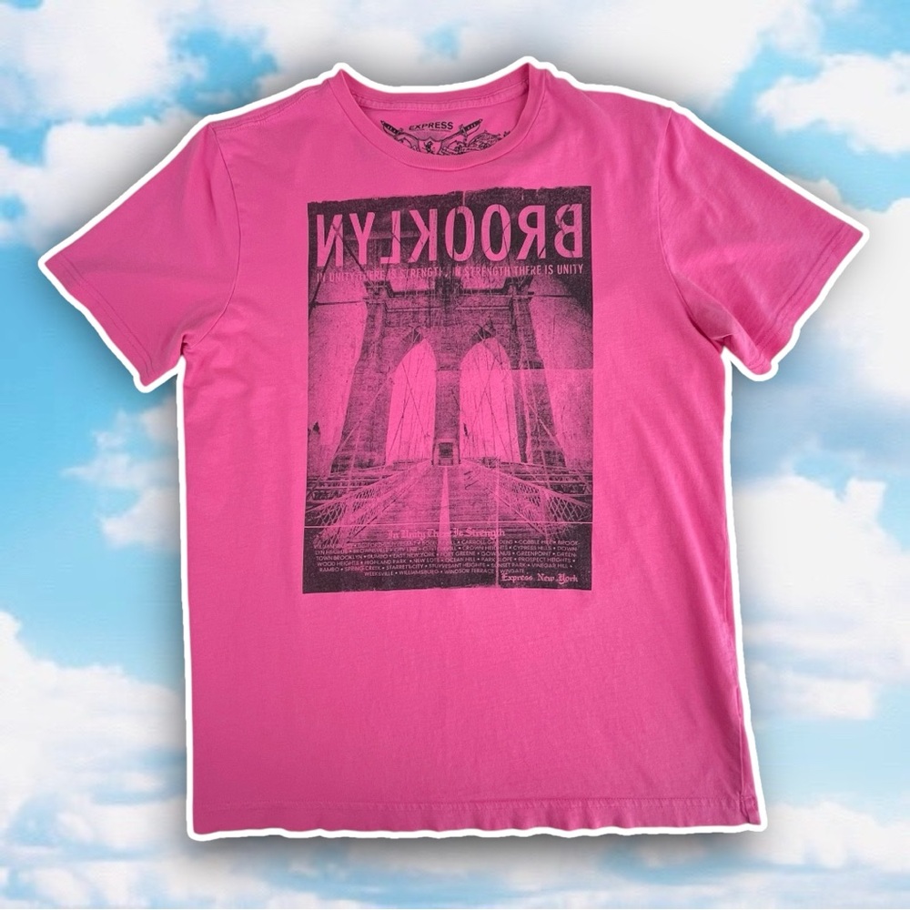 ❤️ EXPRESS Reverse Brooklyn Bridge Vintage Style Poster Graphic Tee NYC Clubwear
